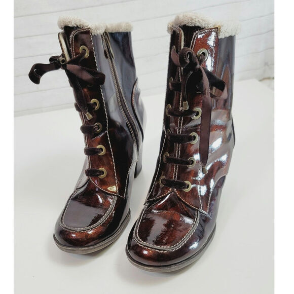 SPORTO CANDICE SHERPA LINED HEELED FAUX LEATHER BROWN BOOTS, SZ 7 - Picture 2 of 16